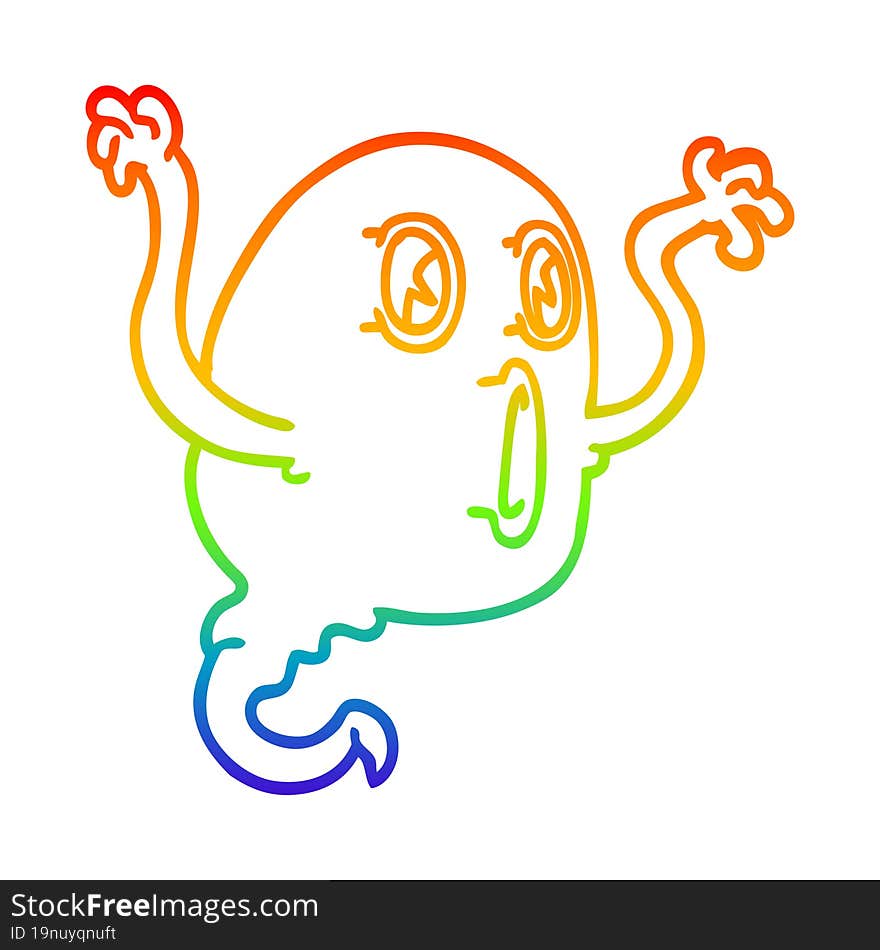 Rainbow Gradient Line Drawing Cartoon Ghost