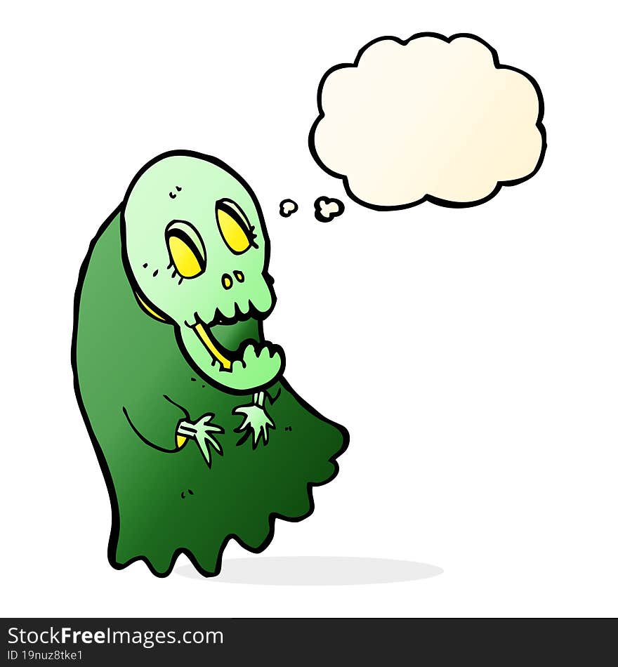 cartoon spooky ghoul with thought bubble