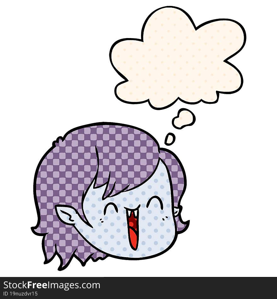 cartoon vampire girl face with thought bubble in comic book style