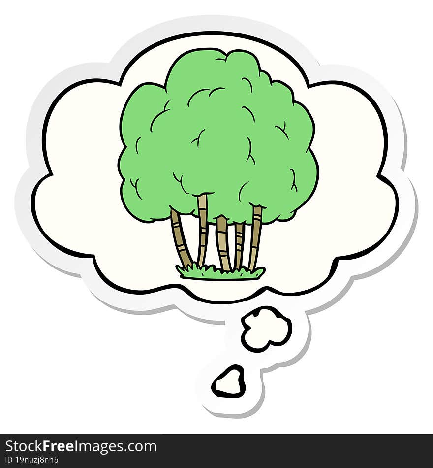 cartoon tree and thought bubble as a printed sticker