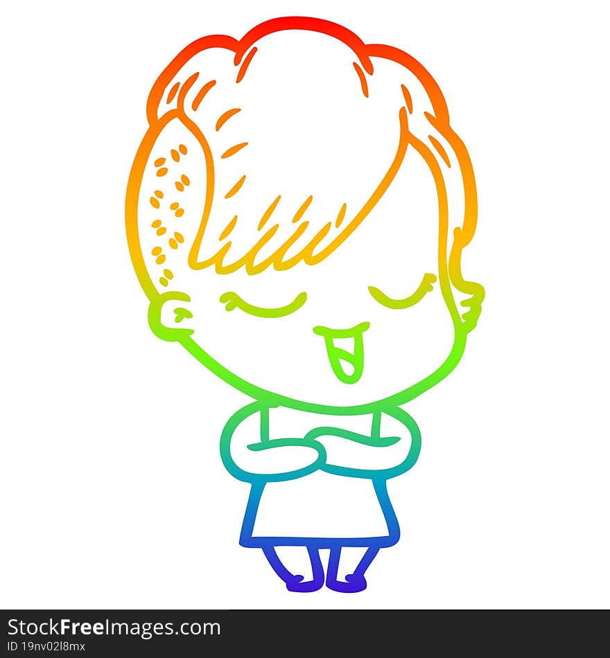 rainbow gradient line drawing happy cartoon girl