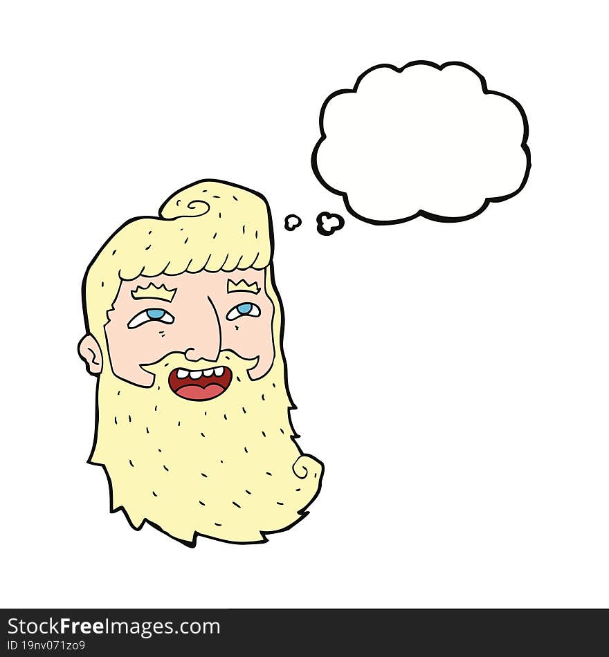 cartoon man with beard laughing with thought bubble