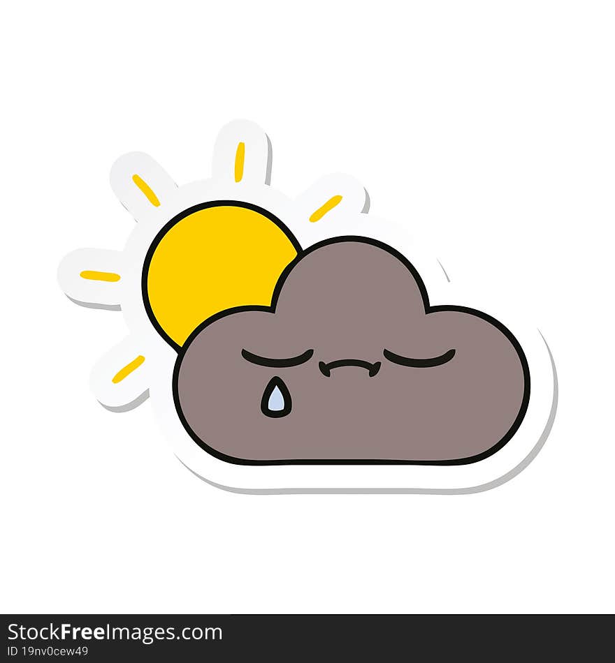 Sticker Of A Cute Cartoon Storm Cloud And Sun