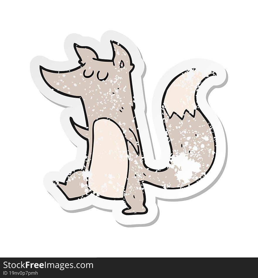 retro distressed sticker of a cartoon little wolf