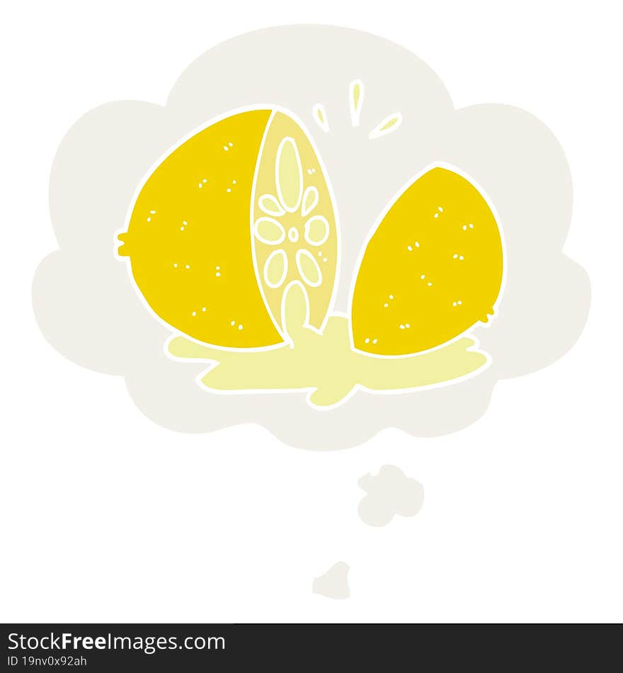 cartoon cut lemon and thought bubble in retro style