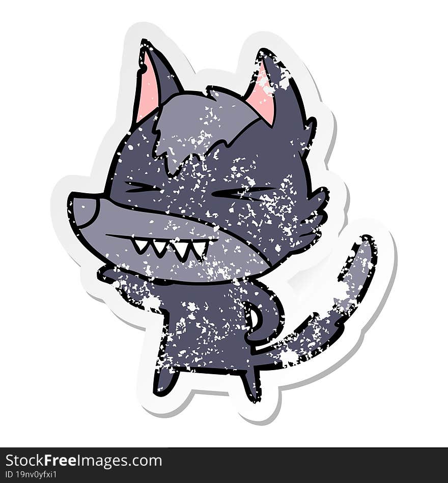 distressed sticker of a angry wolf cartoon