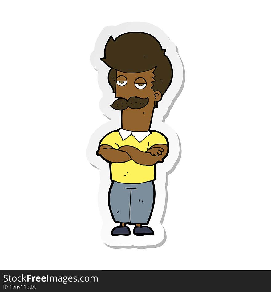 sticker of a cartoon mustache muscle man