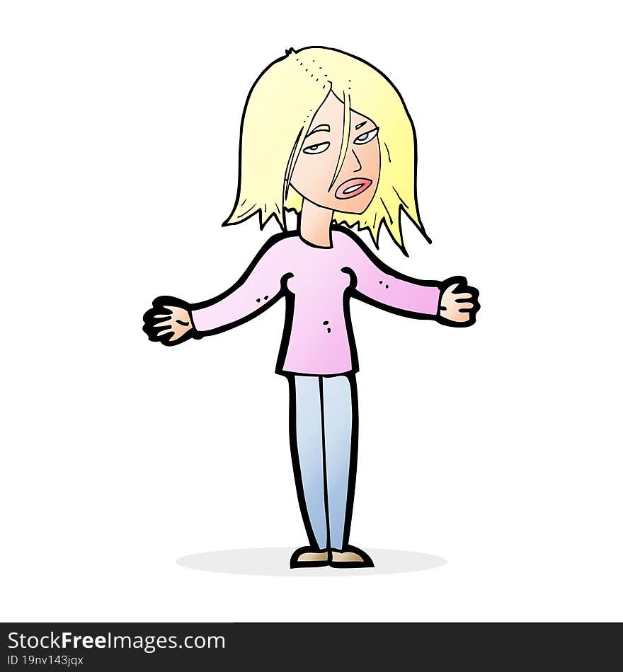 cartoon woman shrugging shoulders