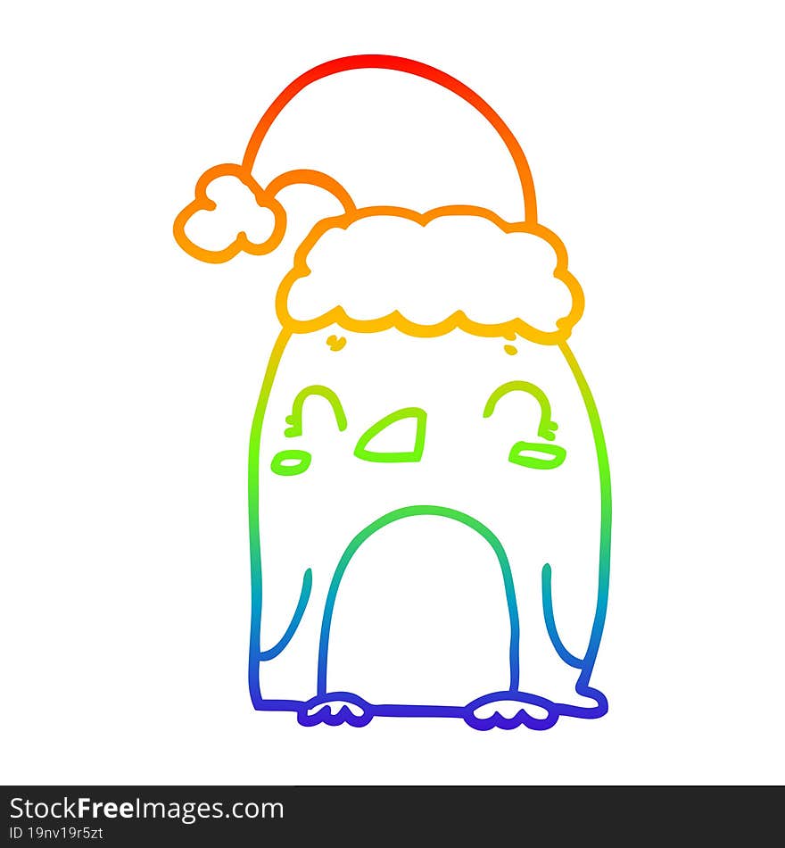 rainbow gradient line drawing cute christmas penguin