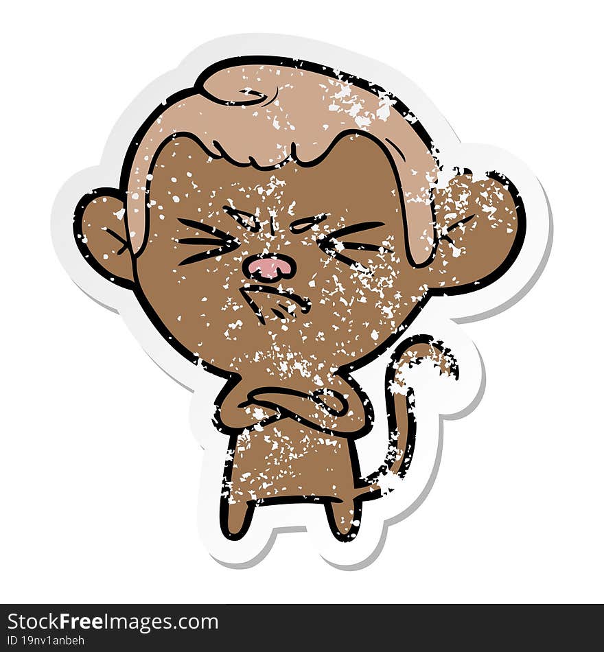 Distressed Sticker Of A Cartoon Angry Monkey