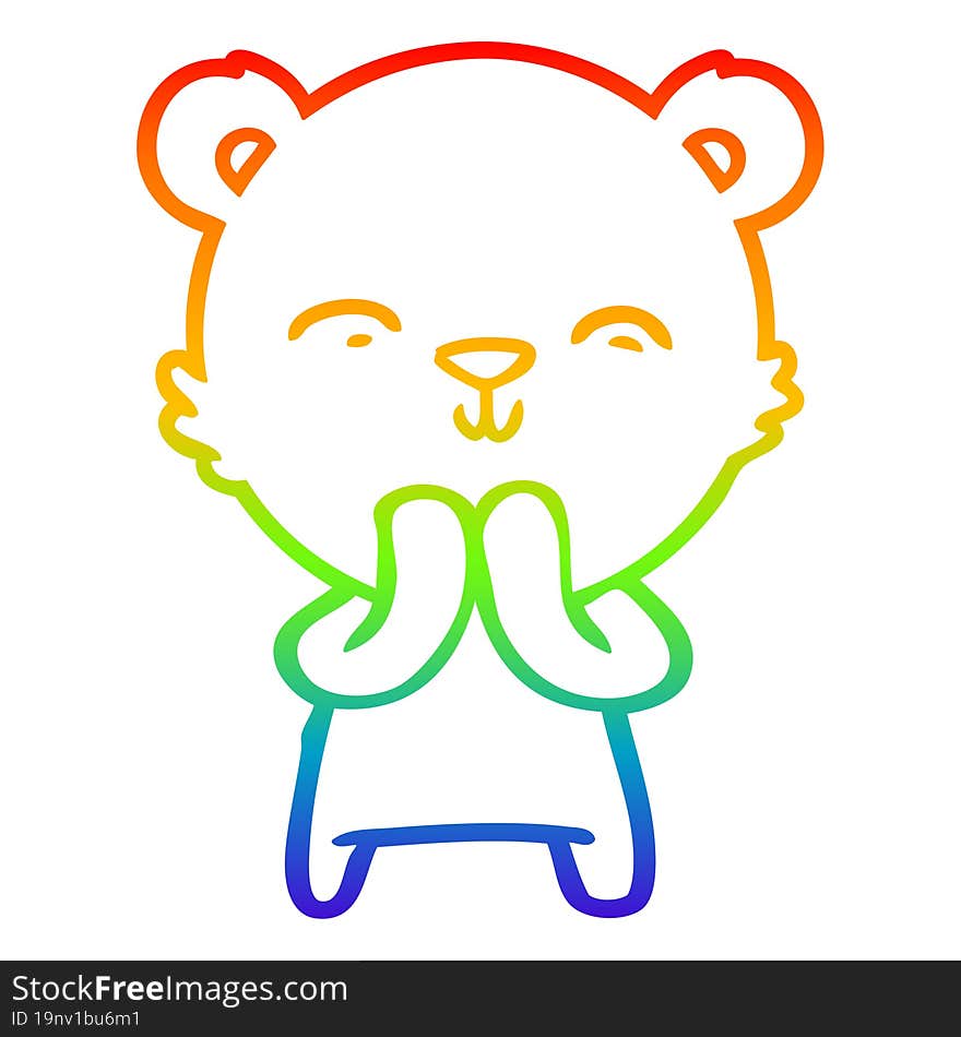 Rainbow Gradient Line Drawing Happy Cartoon Polar Bear