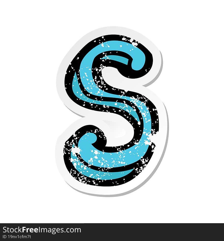 Retro Distressed Sticker Of A Cartoon Letter S