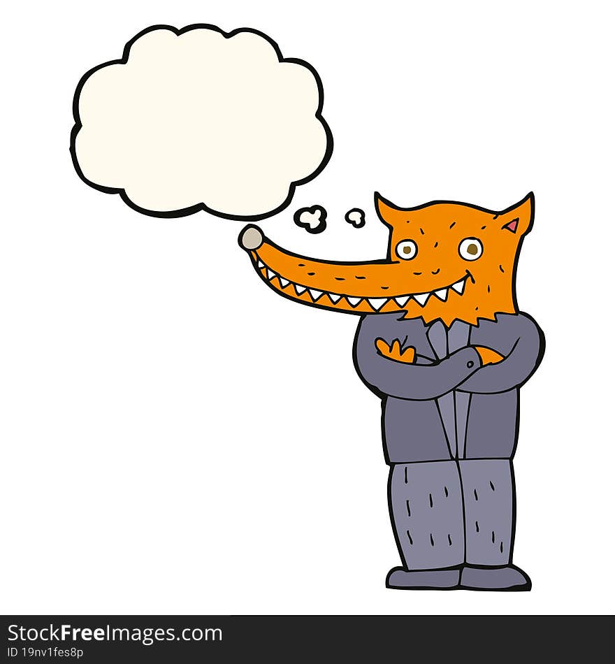 cartoon fox man with thought bubble