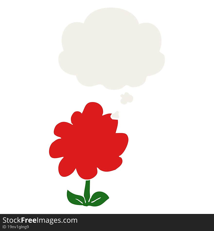 cartoon flower and thought bubble in retro style