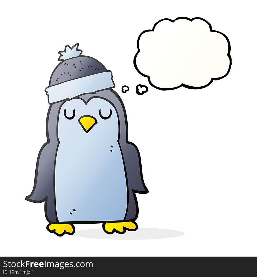 freehand drawn thought bubble cartoon penguin