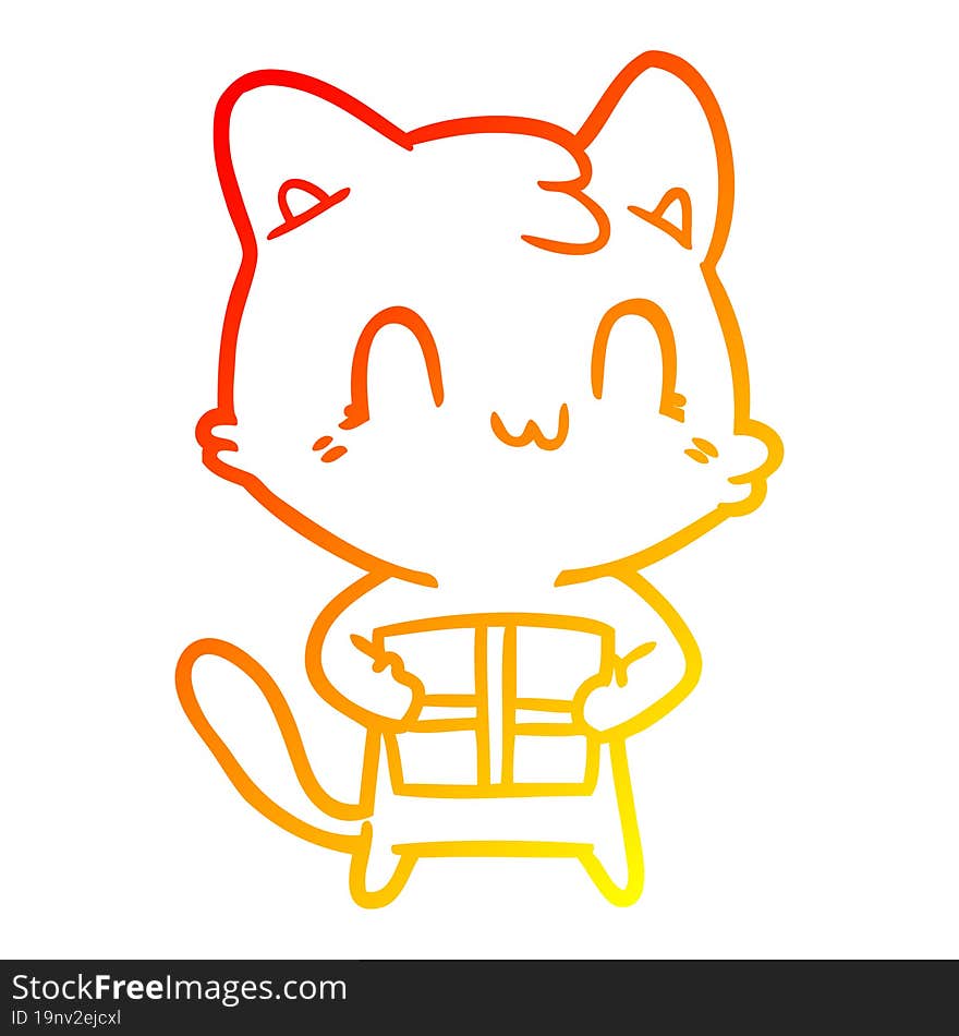 warm gradient line drawing of a cartoon happy cat