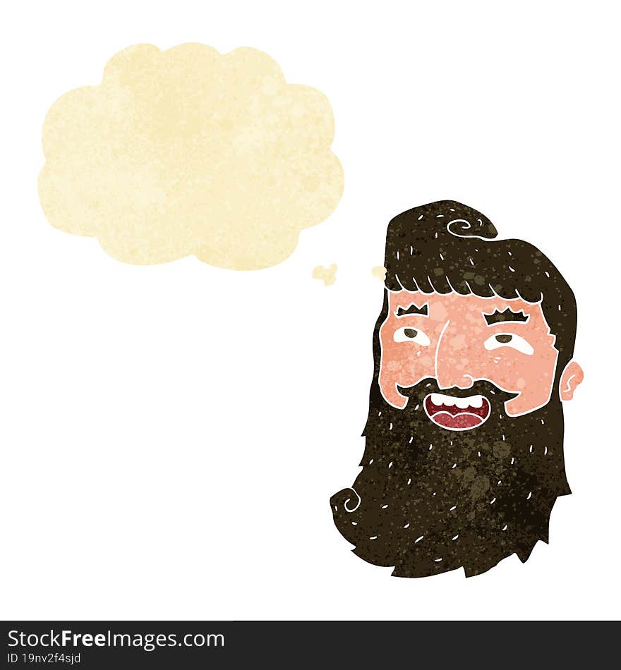 cartoon man with beard laughing with thought bubble