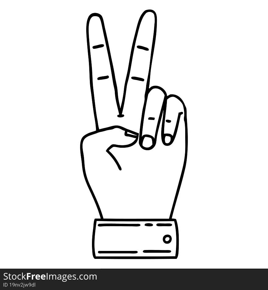 Black and White Tattoo linework Style peace symbol two finger hand gesture. Black and White Tattoo linework Style peace symbol two finger hand gesture