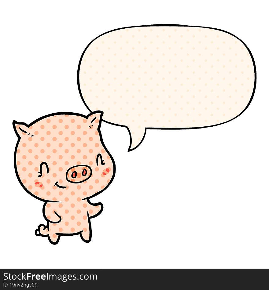 cute cartoon pig and speech bubble in comic book style