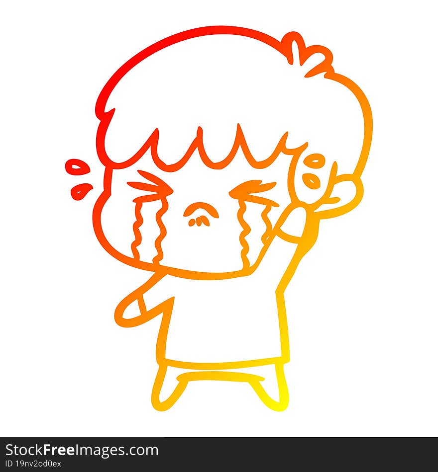 Warm Gradient Line Drawing Cartoon Boy Crying