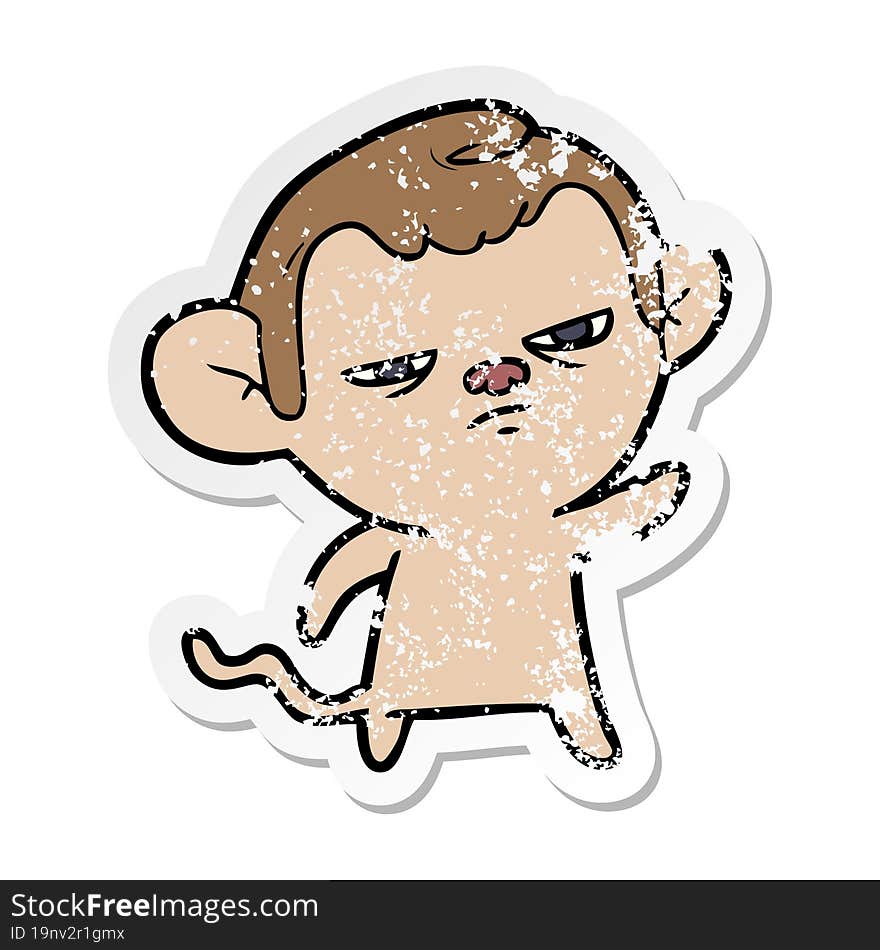 Distressed Sticker Of A Cartoon Annoyed Monkey