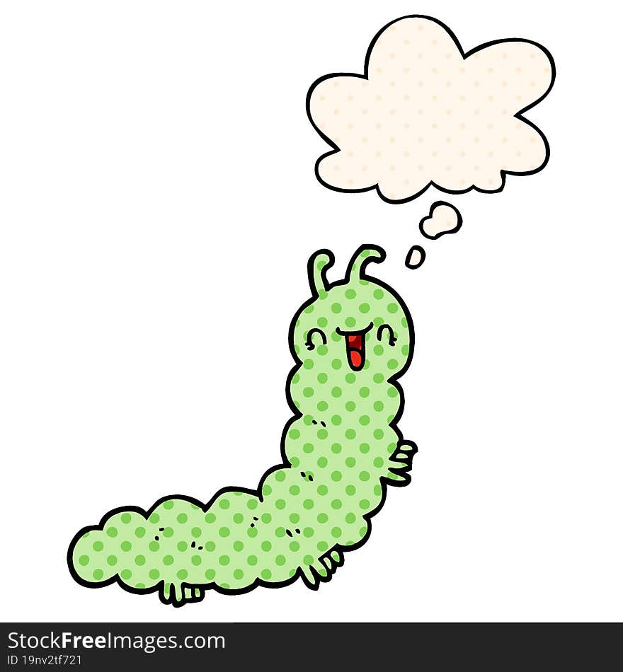 cartoon caterpillar and thought bubble in comic book style