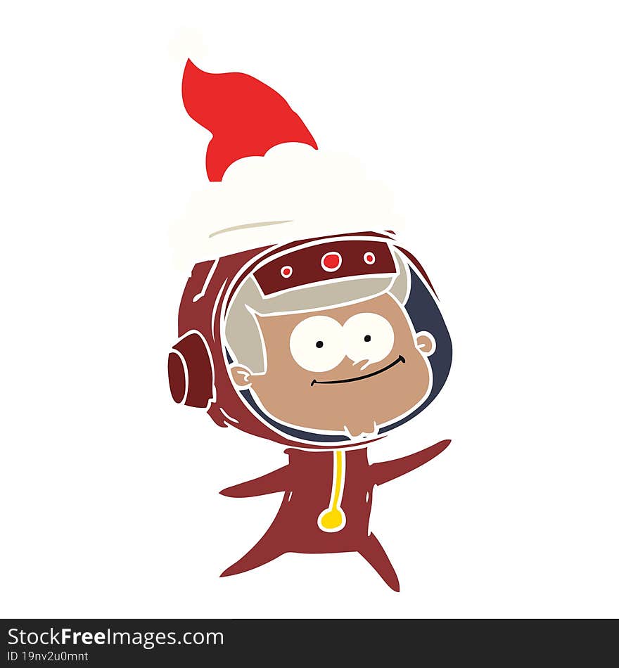 happy astronaut flat color illustration of a wearing santa hat