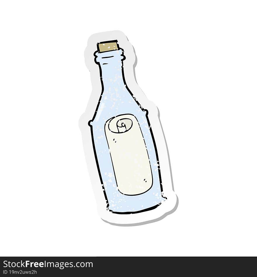 retro distressed sticker of a cartoon message in bottle