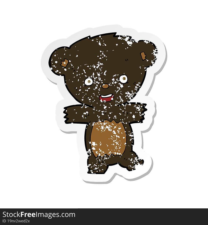 retro distressed sticker of a cartoon teddy black bear cub