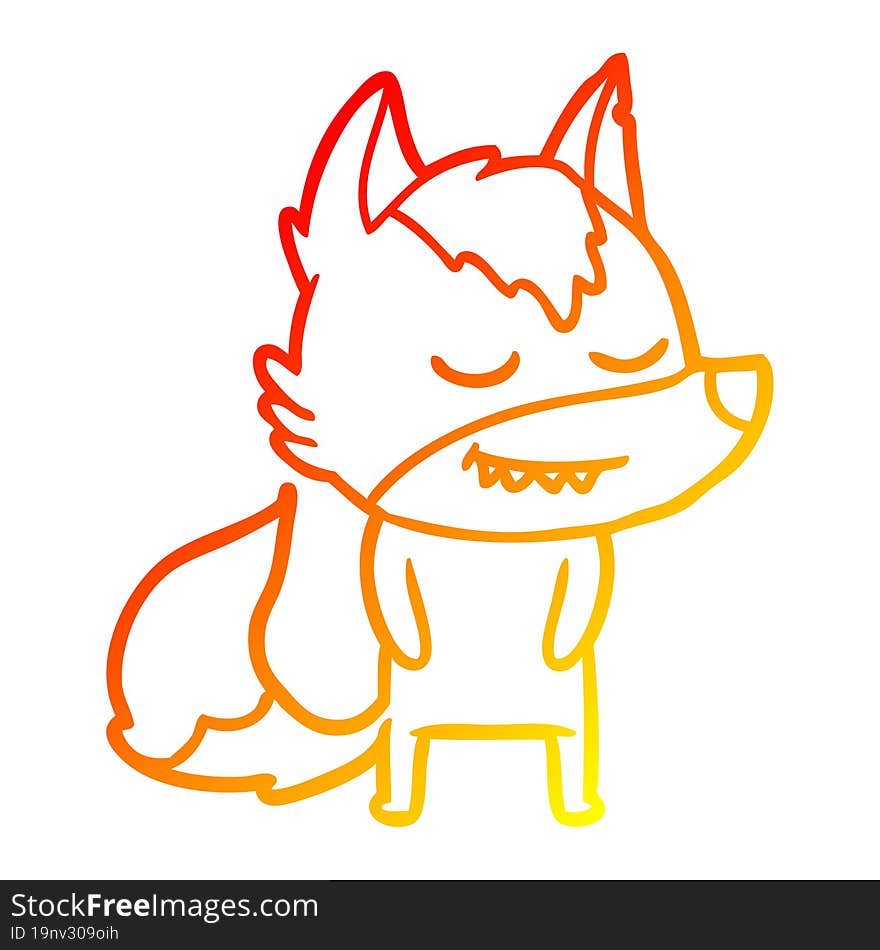 warm gradient line drawing friendly cartoon wolf