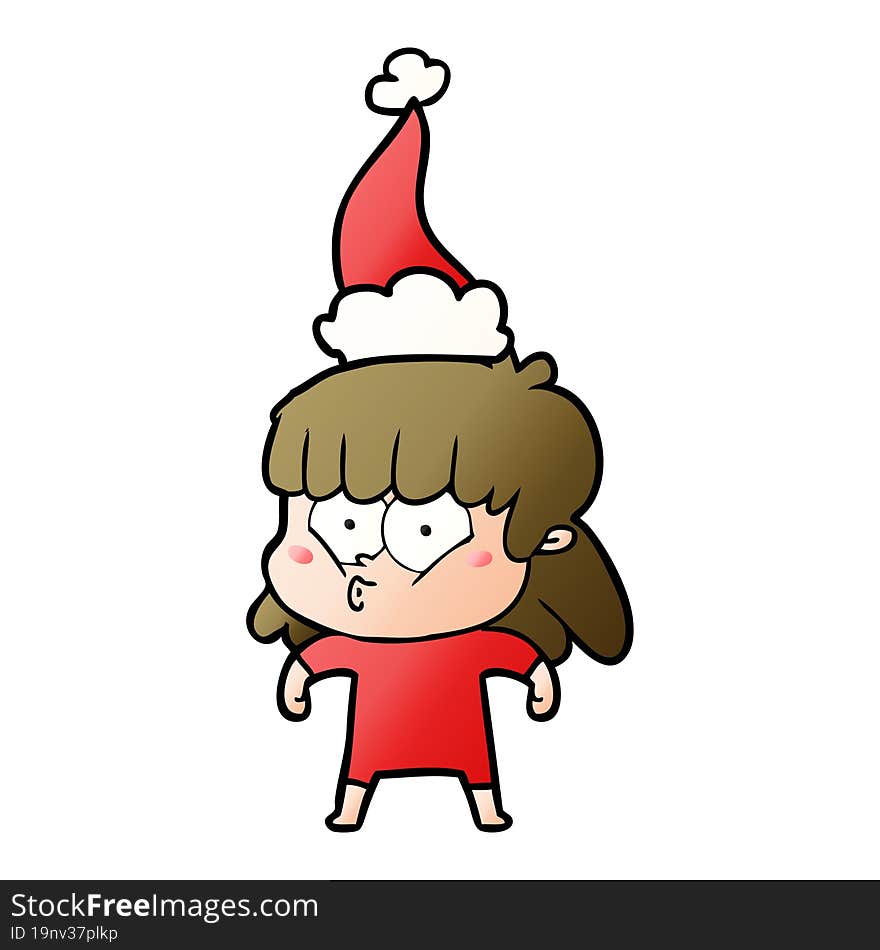 gradient cartoon of a whistling girl wearing santa hat