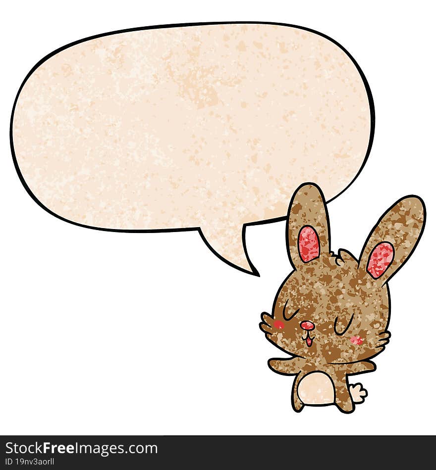 cute cartoon rabbit and speech bubble in retro texture style