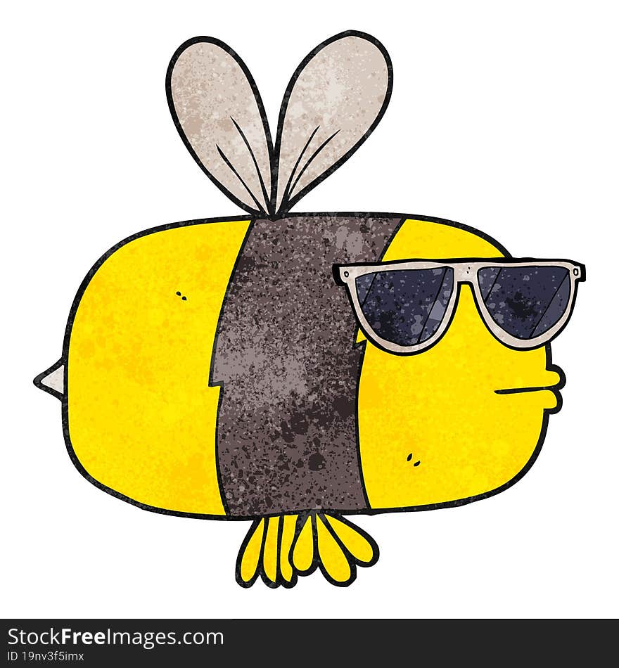 freehand textured cartoon bee wearing sunglasses