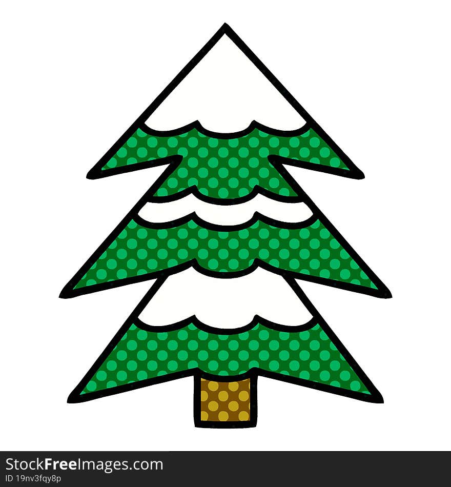 comic book style cartoon snow covered tree