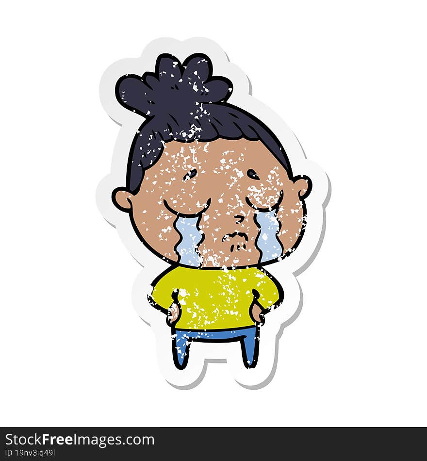 Distressed Sticker Of A Cartoon Crying Woman