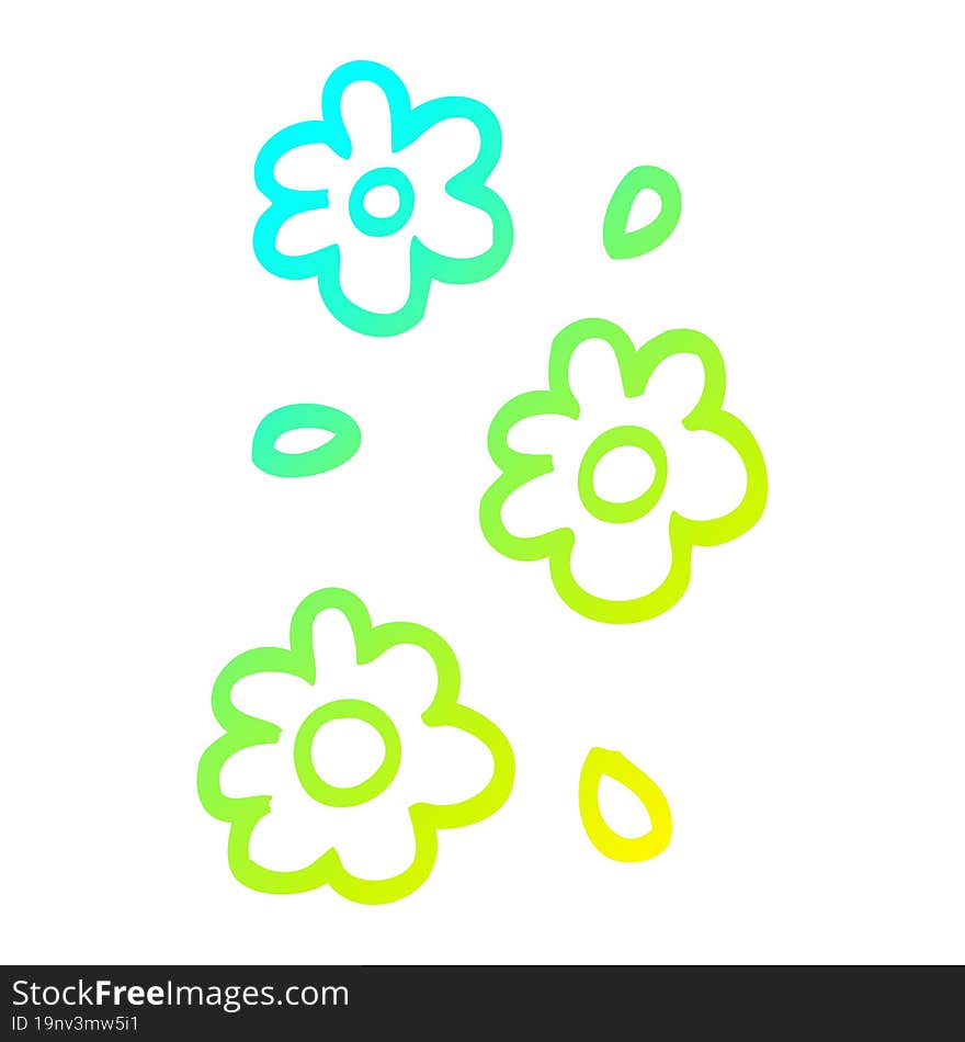 cold gradient line drawing cartoon flower heads