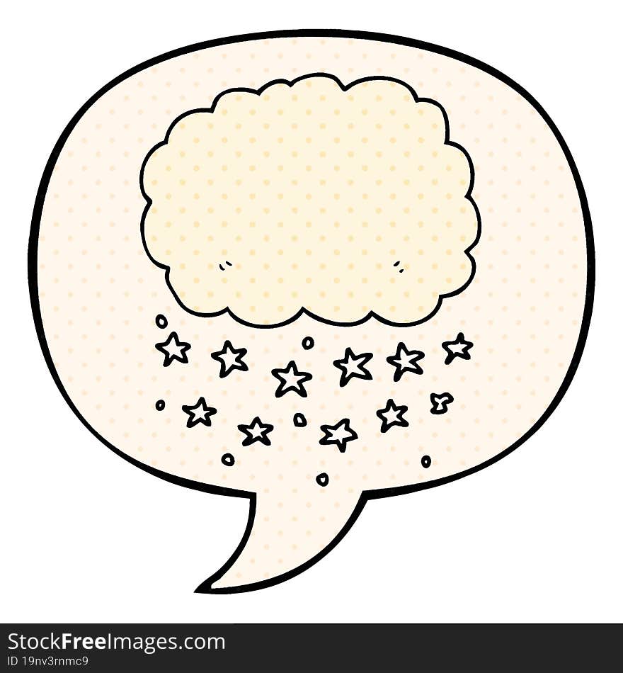 Cartoon Rain Cloud And Speech Bubble In Comic Book Style