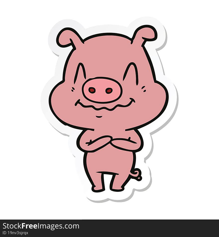 Sticker Of A Nervous Cartoon Pig