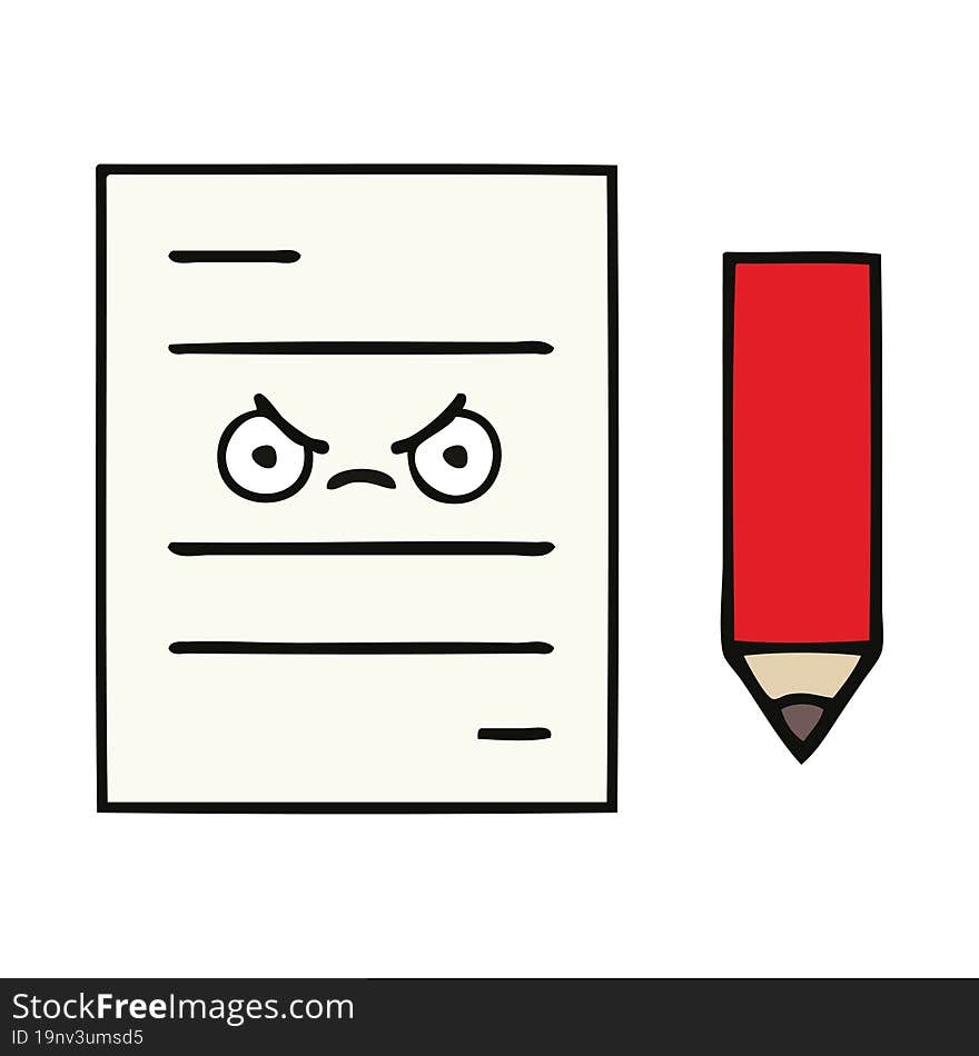 cute cartoon of a test paper. cute cartoon of a test paper