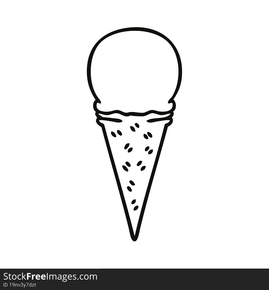 Quirky Line Drawing Cartoon Vanilla Ice Cream Cone