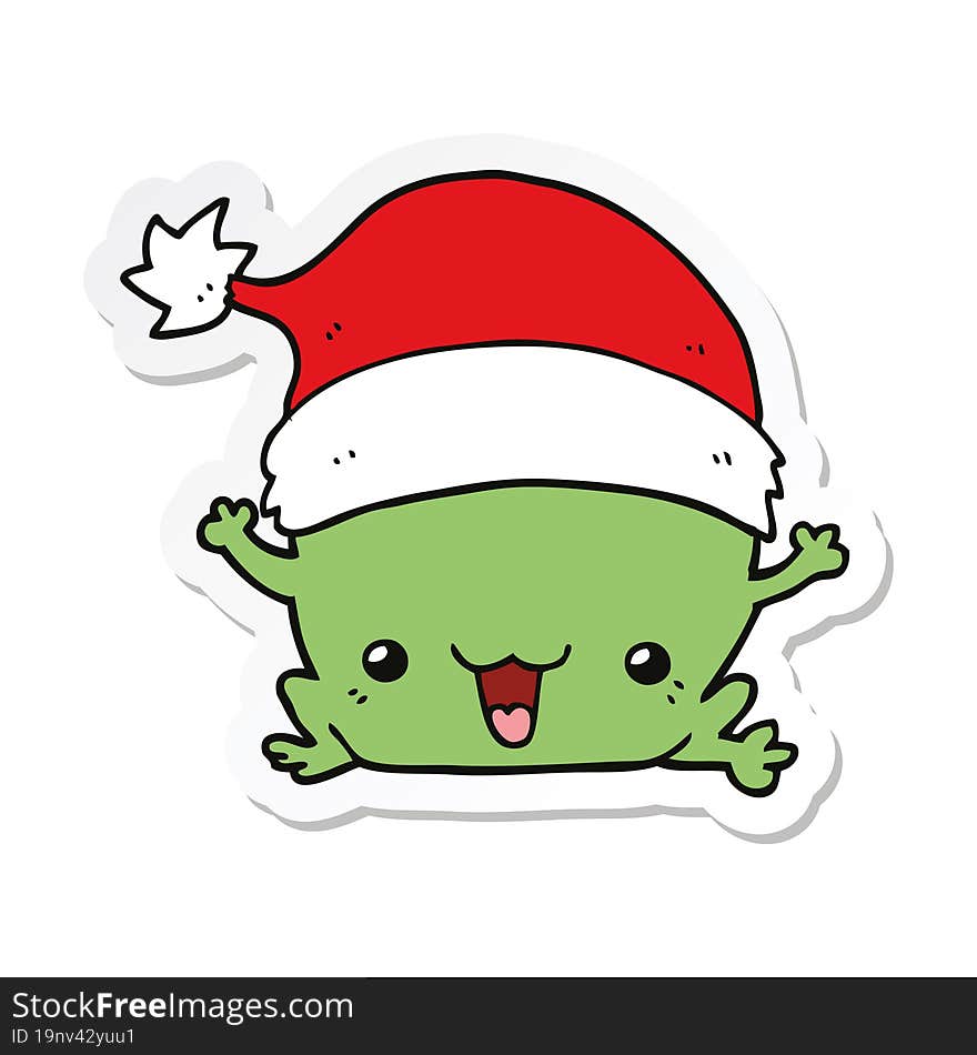 sticker of a cute cartoon christmas frog