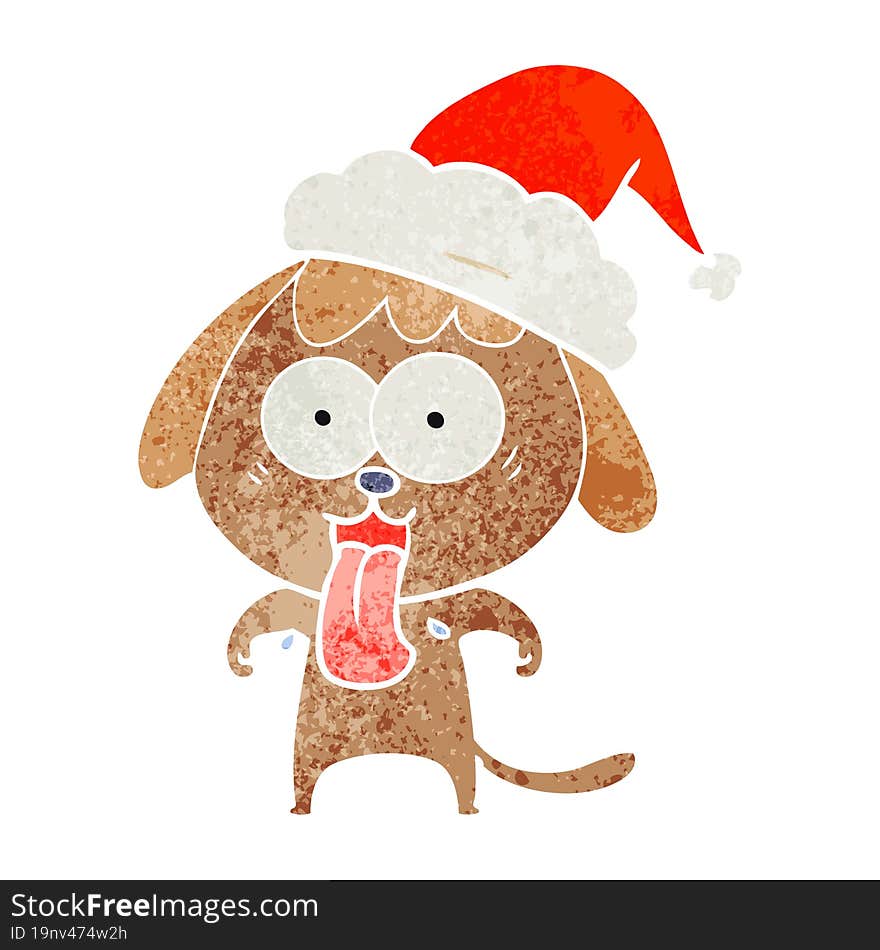 cute hand drawn retro cartoon of a dog wearing santa hat. cute hand drawn retro cartoon of a dog wearing santa hat