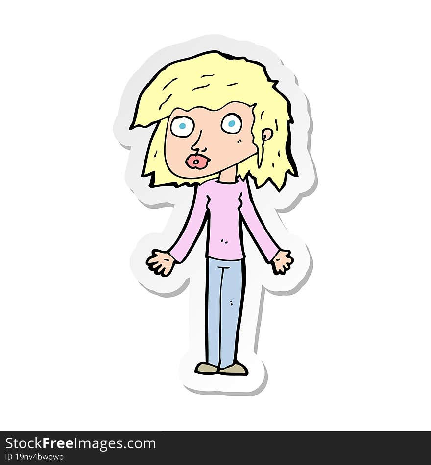 sticker of a cartoon girl shrugging shoulders