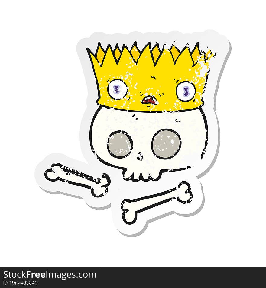 retro distressed sticker of a cartoon magic crown on old skull