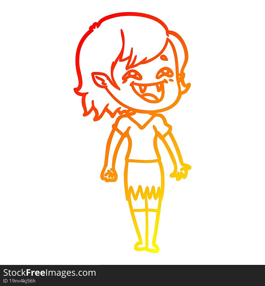 warm gradient line drawing of a cartoon laughing vampire girl