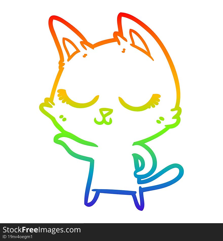 Rainbow Gradient Line Drawing Calm Cartoon Cat