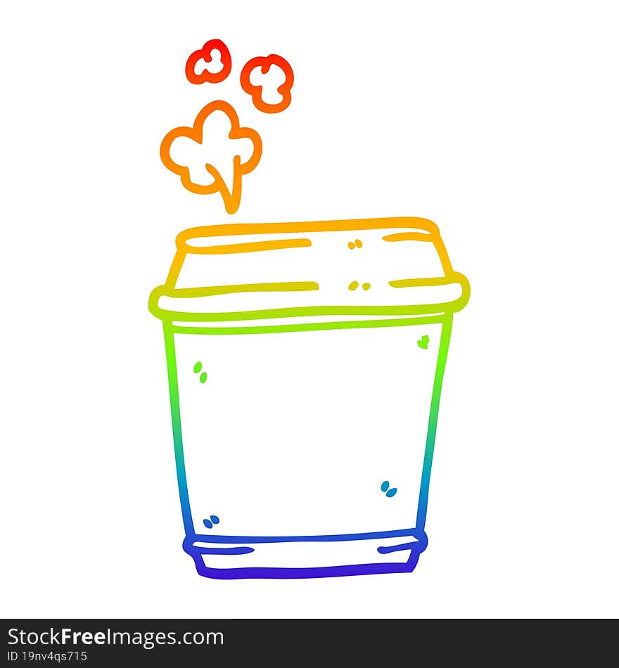 rainbow gradient line drawing of a cartoon coffee cup