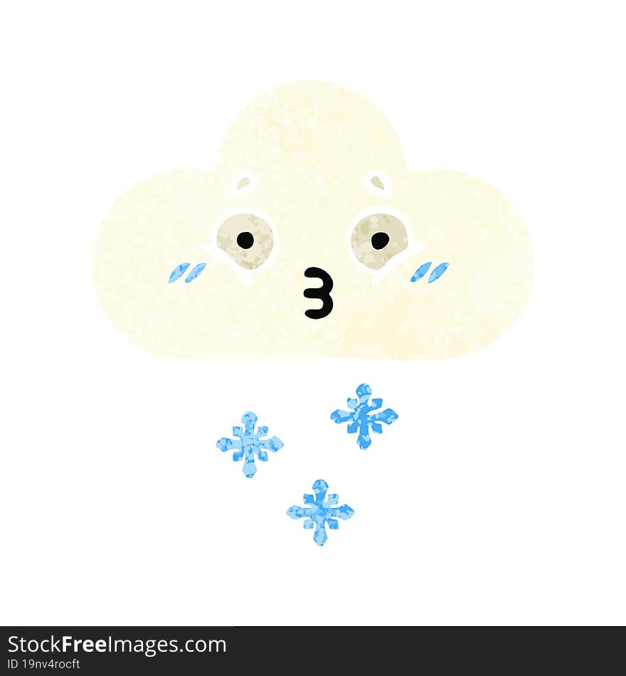 Retro Illustration Style Cartoon Snow Cloud