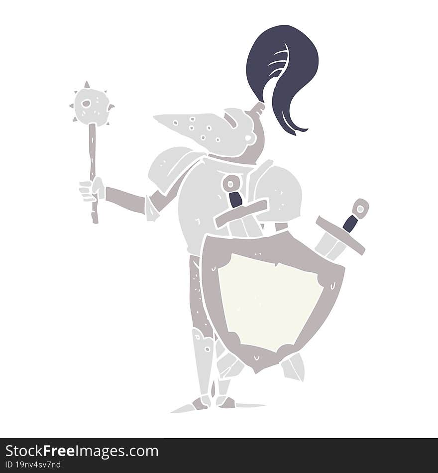 Flat Color Illustration Of A Cartoon Medieval Knight With Shield