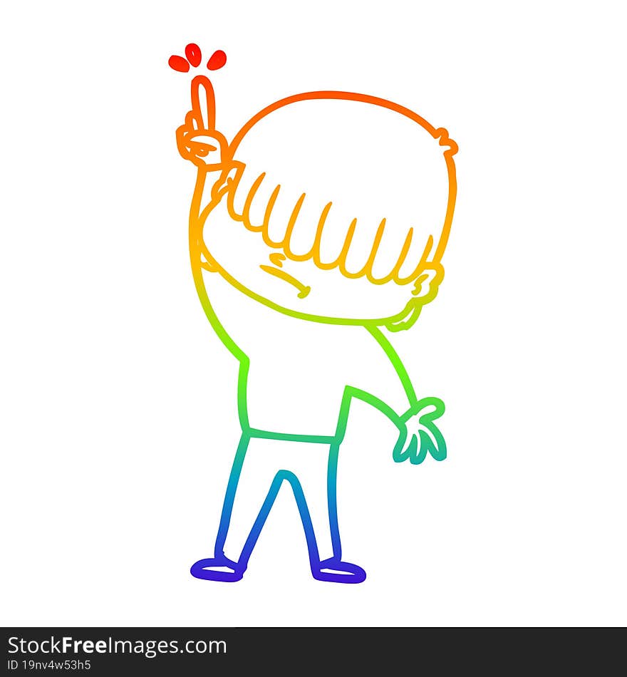 Rainbow Gradient Line Drawing Cartoon Boy With Untidy Hair